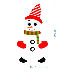 Detailed dimensions of cartoon snowman magnet decoration measuring 28 inches by 15 inches