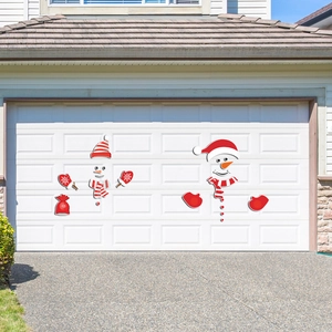 Christmas snowman magnetic garage door stickers with festive red scarfs and hats decoration