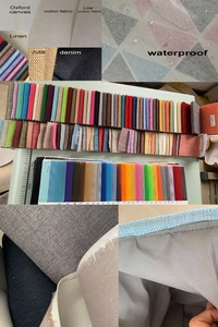 Detailed fabric selection showing waterproof Oxford canvas and cotton materials in various colors