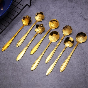 Stainless Steel Flower Coffee Spoons Rose Cherry Blossom Shape Long Handle Mirror Polished Dessert Tea Stirring Scoop