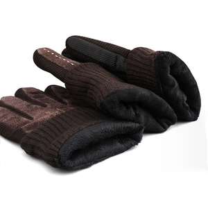 Men's winter pigskin leather gloves with warm fleece lining and non-slip palm grip