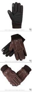 Detail of men winter pigskin gloves showing non-slip palms and touchscreen fingertips
