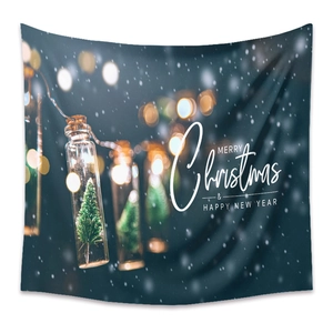 Christmas tapestry with mini tree in glass jar, fairy lights and festive snowflake pattern