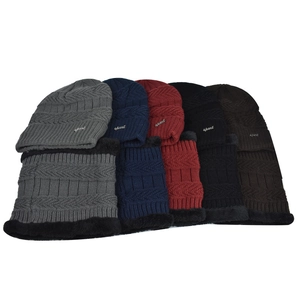Ensemble bonnet et tour de cou en tricot d'hiver avec doublure polaire en cinq couleurs