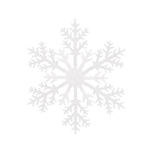 White Christmas snowflake ornament with sparkling glitter coating and crystal texture
