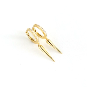 S925 sterling silver gold-plated hoop earrings with spike charms and CZ pave stones