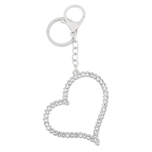 Porte-clés cœur en métal argenté scintillant avec strass et crochets à fermoir mousqueton