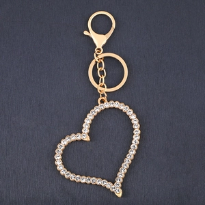 Porte-Clés Cœur Incrusté De Strass Alliage Pendentif Creux Anneau De Voiture Charme De Sac Cadeau Étincelant