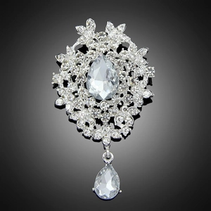 Vintage Alloy Rhinestone Floral Brooch For Women Elegant Teardrop Pendant Crystal Corsage Wedding Banquet Dress Apparel Accessories