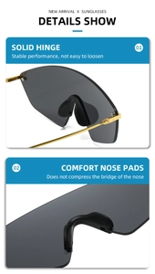 Detailed close-up of sturdy metal hinges and comfortable nose pads on oversized sunglasses