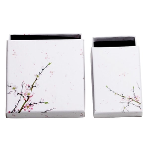 Elegant white drawer jewelry box with pink floral cherry blossom print and black flocking lining