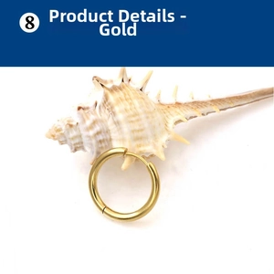 Macro detail of high-polished gold hoop earring resting on a decorative seashell