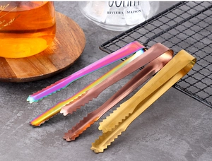 Pinces à glaçons en acier inoxydable multicolores avec embouts dentelés