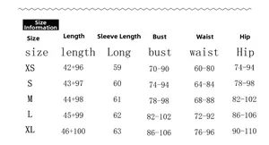Detailed size guide table for women's two-piece set including bust, waist, and hip measurements