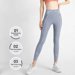 Legging de yoga taille haute bleu gris avec effet push-up pour fitness et sport