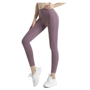 Pantalon de yoga violet à taille haute pour femme avec effet push-up et poches