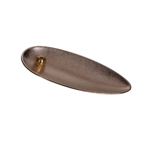 Leaf-shaped silver metal incense burner with a golden ball holder on white background