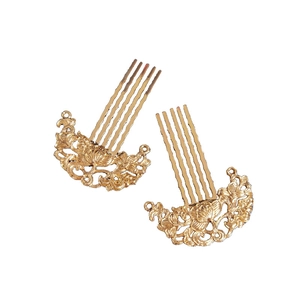 Exquisite golden lotus hair combs with hollow floral patterns for traditional hairstyles