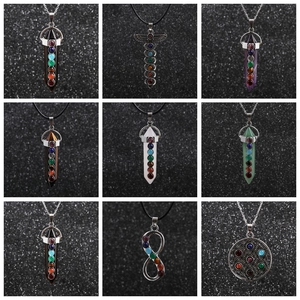 7 Chakra Healing Crystal Pendant Necklace For Women Men Stainless Steel Chain Hexagonal Stone Reiki Meditation Yoga Jewelry