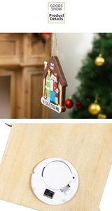 Detail of wooden Christmas tree ornament showing the battery compartment and on-off switch