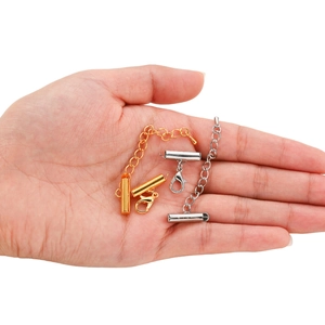 Gold and silver slide tube clasps with lobster claws and extension chains set