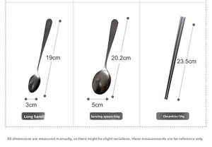 Detailed size dimensions for stainless steel retro steak knife and dessert spoon set