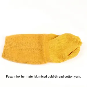 Ginger knitted beanie with faux mink fur and gold silk cotton in double-thick design