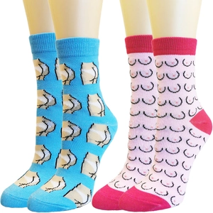 Women Funny Novelty Crew Socks Breathable Polyester Cartoon Body Pattern Print Autumn Daily Accessories