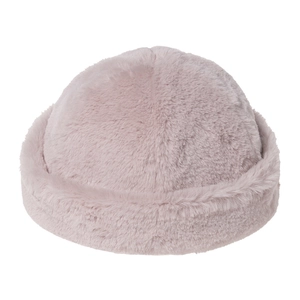 Pink faux fur sherpa skull cap for winter, featuring a soft plush warm brimless design