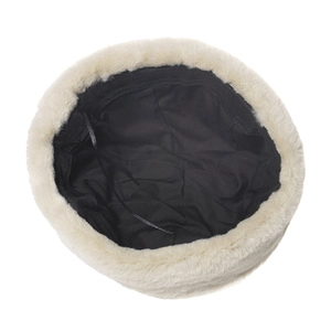 Winter plush beret with faux fur trim and adjustable inner strap for unisex fit