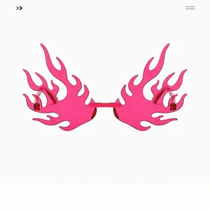 Close-up of pink flame-shaped rimless sunglasses with high saturation fashion lenses
