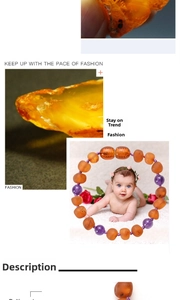 Macro detail of natural amber and amethyst beads for a handmade baby teething bracelet