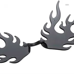 Detailed close-up showing the sleek black flame-shaped lenses and nose bridge of the sunglasses