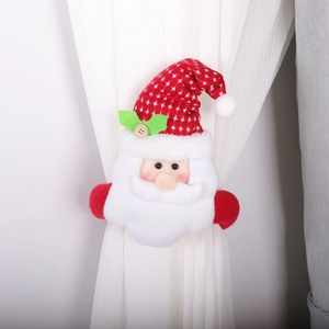 Christmas Santa Claus plush curtain tieback fastener with red star hat and green leaf decor
