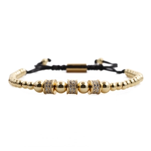 Men's crown bead bracelet set with gold plating, white zircon, and adjustable black cord