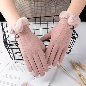 Gants Thermiques Hiver Femme Suède Fausse Fourrure Épaissis Coupe-vent Écran Tactile Cyclisme Extérieur À La Mode