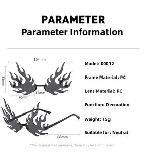 Detail view of flame-shaped sunglasses showing the black PC frame and unique lens curves