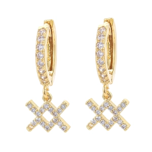 Aries zodiac hoop earrings with gold-plated finish and micro-pave cubic zirconia drop