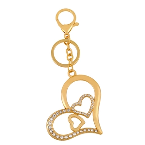 Golden heart-shaped keychain with sparkling rhinestones and lobster clasp for bags