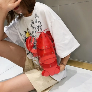 Novelty Lobster Shaped Crossbody Bag PU Leather Rivet Decor Metal Chain Shoulder Purse Creative Animal Style Fashion Accessory
