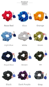 Grid view of 12 velvet hair scrunchies with hidden zipper pocket for small items storage