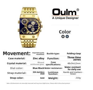Detail of multi-timezone gold watch with quartz movement and durable steel strap