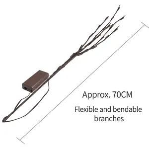 70cm decorative LED branch light with flexible brown twigs and battery box for room decor