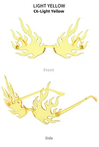 Front and side view of flame-shaped light yellow transparent fashion sunglasses