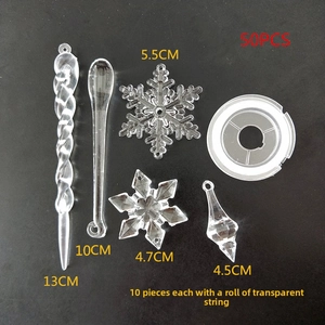 50pcs set of clear acrylic Christmas snowflake and icicle pendants with hanging string