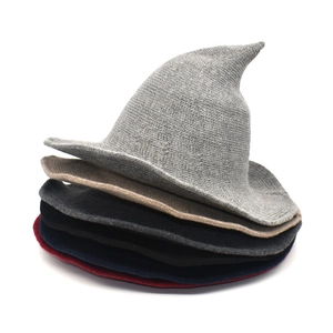 Chapeau De Sorcière Tricoté Pointu Bord Large Pliable Costume De Halloween Fête Bob Chaud Pour Femmes