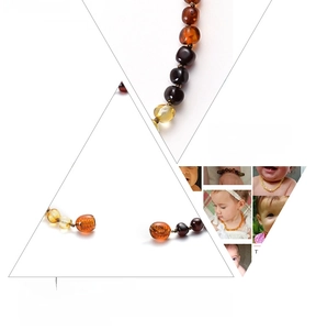 Detail of Baltic amber baby necklace with safety screw clasp and multi-color beads