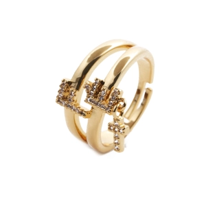 Adjustable Butterfly Cross Open Ring Gold Plated Copper Micro Pave Zircon Elegant Jewelry For Women
