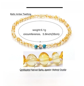 Collier en ambre de la Baltique avec turquoise, détails de 33cm et 6,1g de poids
