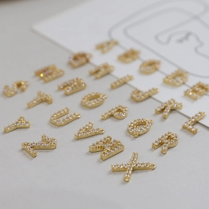 Alphabet Letter Pendant Alloy Cubic Zirconia Gold Plated DIY For Necklace Bracelet Jewelry Making Accessory